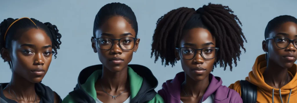 ilustração de 3 mulheres usando óculos e uma não